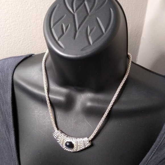 Vintage Roman Brand Metal And Glass Necklace And Clip On Earring Set - Picture 2 of 15